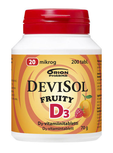 * * DEVISOL FRUITY 20 mikrog D-vitamiinipurutabletti 200 tablettia