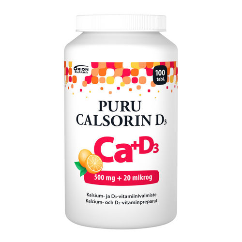 PURU CALSORIN + D3 500 mg/20 mikrog 100 + 30 purutablettia