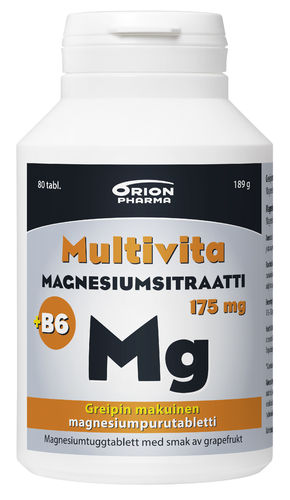 * * MULTIVITA MAGNESIUMSITRAATTI + B6 175 mg greippi 80 purutablettia