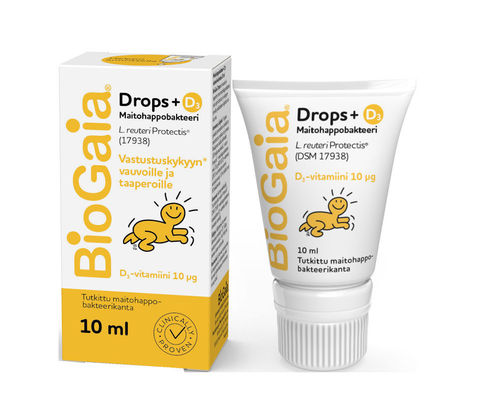 BIOGAIA DROPS + D3 maitohappobakteeri-D-vitamiin 10 ml