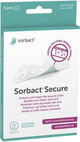 SORBACT SECURE itsekiinnittyvä haavasidos 5x7,2cm 5 kpl