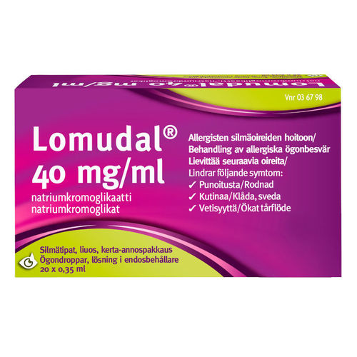 LOMUDAL 40 mg/ml silmätipat kertakäyttöpipetti, eri pakkauskokoja