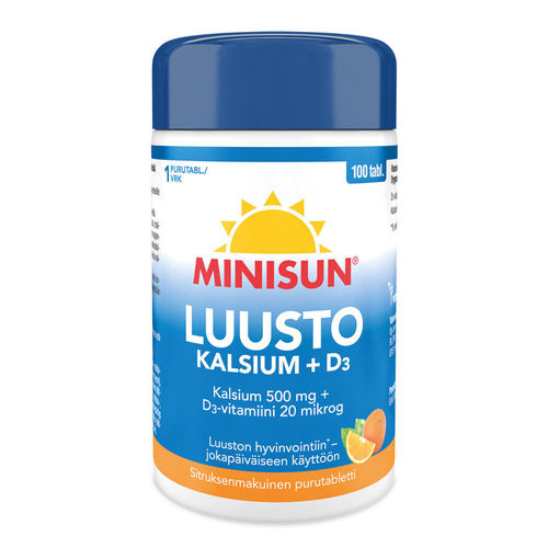 MINISUN LUUSTO SITRUS kalsium 500 mg + D3-vitamiini 20 mikrog 100 purutablettia