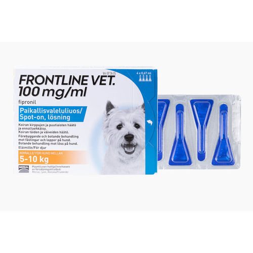 FRONTLINE VET 100 mg/ml liuos ulkoloisten häätöön koirille, 4 pipettiä