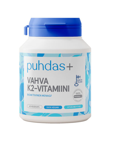 PUHDAS+ K2-vitamiini 100 mikrog 60 vegekapselia **