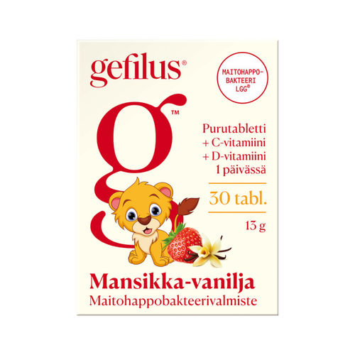 GEFILUS +C +D MANSIKKA-VANILJA maitohappobakteeri 30 purutablettia