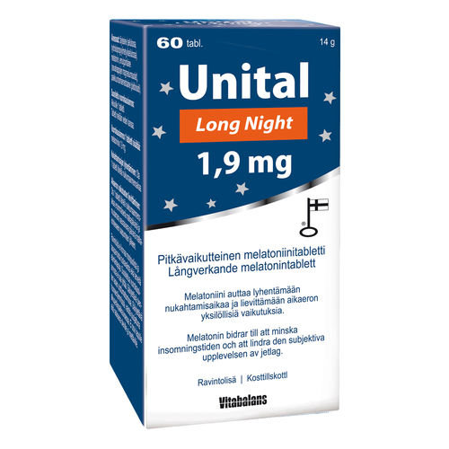 UNITAL LONG NIGHT 1,9 mg pitkävaikutteinen melatoniini 60 tablettia