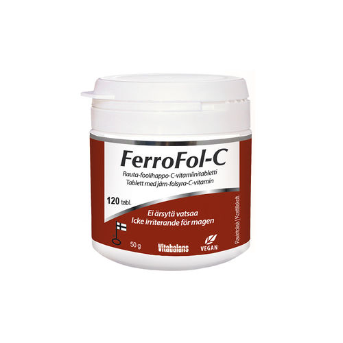FERROFOL-C rauta-foolihappo-C-vitamiinivalmiste 120 tablettia