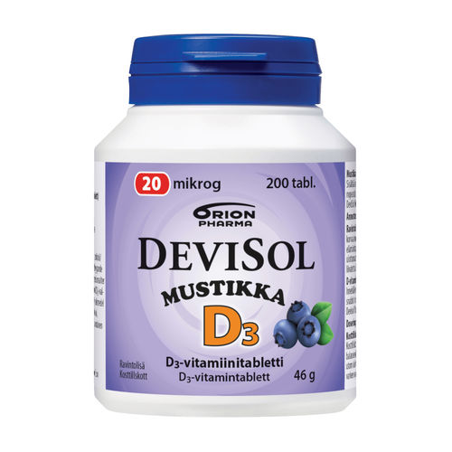DEVISOL MUSTIKKA 20 mikrog D-vitamiini 200 purutablettia