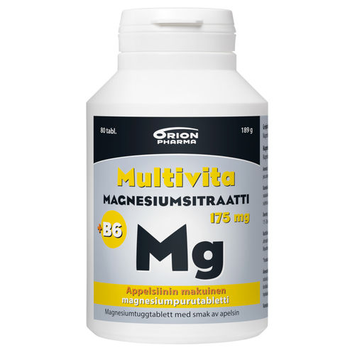 MULTIVITA MAGNESIUMSITRAATTI + B6 175 mg appelsiini 80 purutablettia