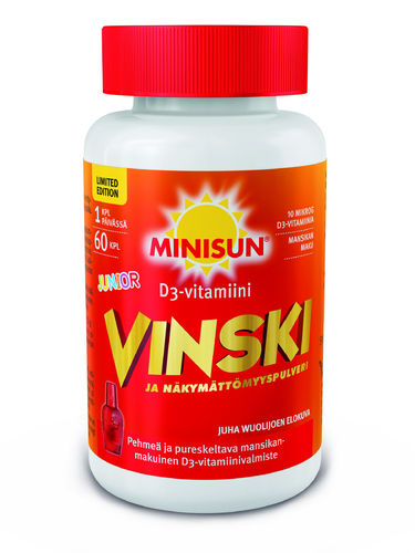 MINISUN JUNIOR VINSKI D-vitamiini 10 mikrog 60 purutablettia