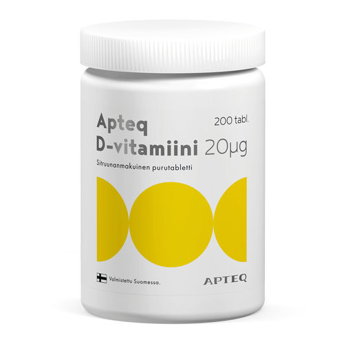 APTEQ 20 mikrog D-vitamiini 200 purutablettia *