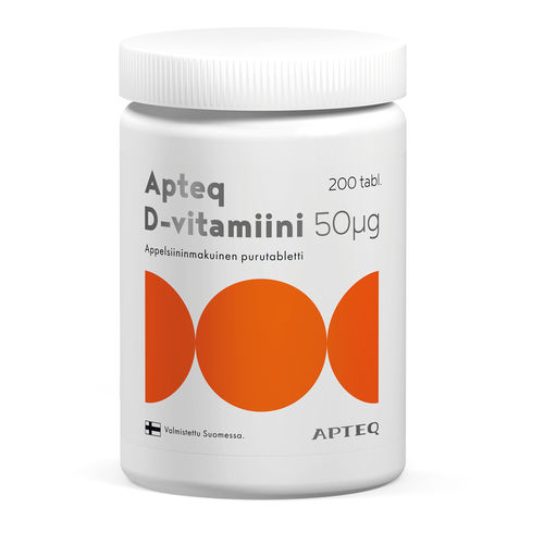 APTEQ 50 mikrog D-vitamiini 200 purutablettia *