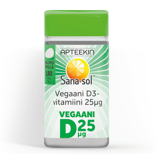 * * APTEEKIN SANA-SOL Vegaani D3-vitamiini 25 mikrog 180 tablettia