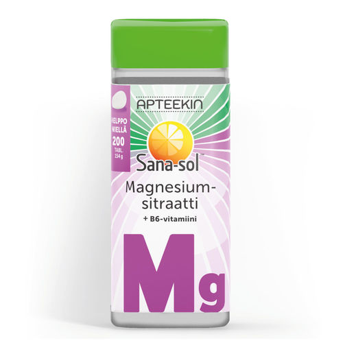 APTEEKIN SANA-SOL Magnesiumsitraatti + B6-vitamiini 200 tablettia **