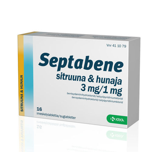 SEPTABENE 3/1 mg kurkkukipuun 16 imeskelytablettia, sitruuna&hunaja