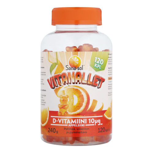 SANA-SOL VITANALLET D-VITAMIINI 10 mikrog appelsiini 120 nallea